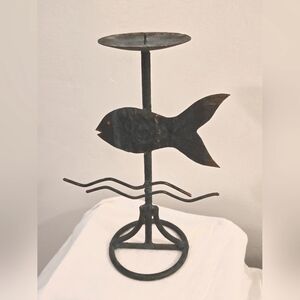 Vintage Metal fish candle holder - candlestick 9" tall